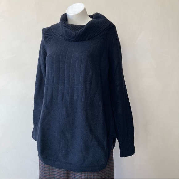 Anthropologie Moth | Black Brenta Cowl Neck Curved Hem Chunky Sweater - Picture 1 of 8